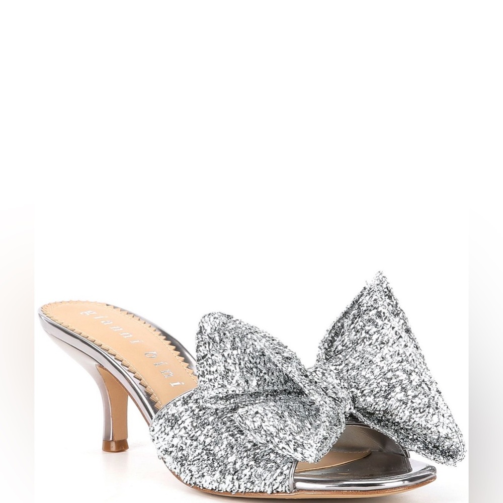 Gianni Bini Wendell Silver Bow Heeled Sandals
